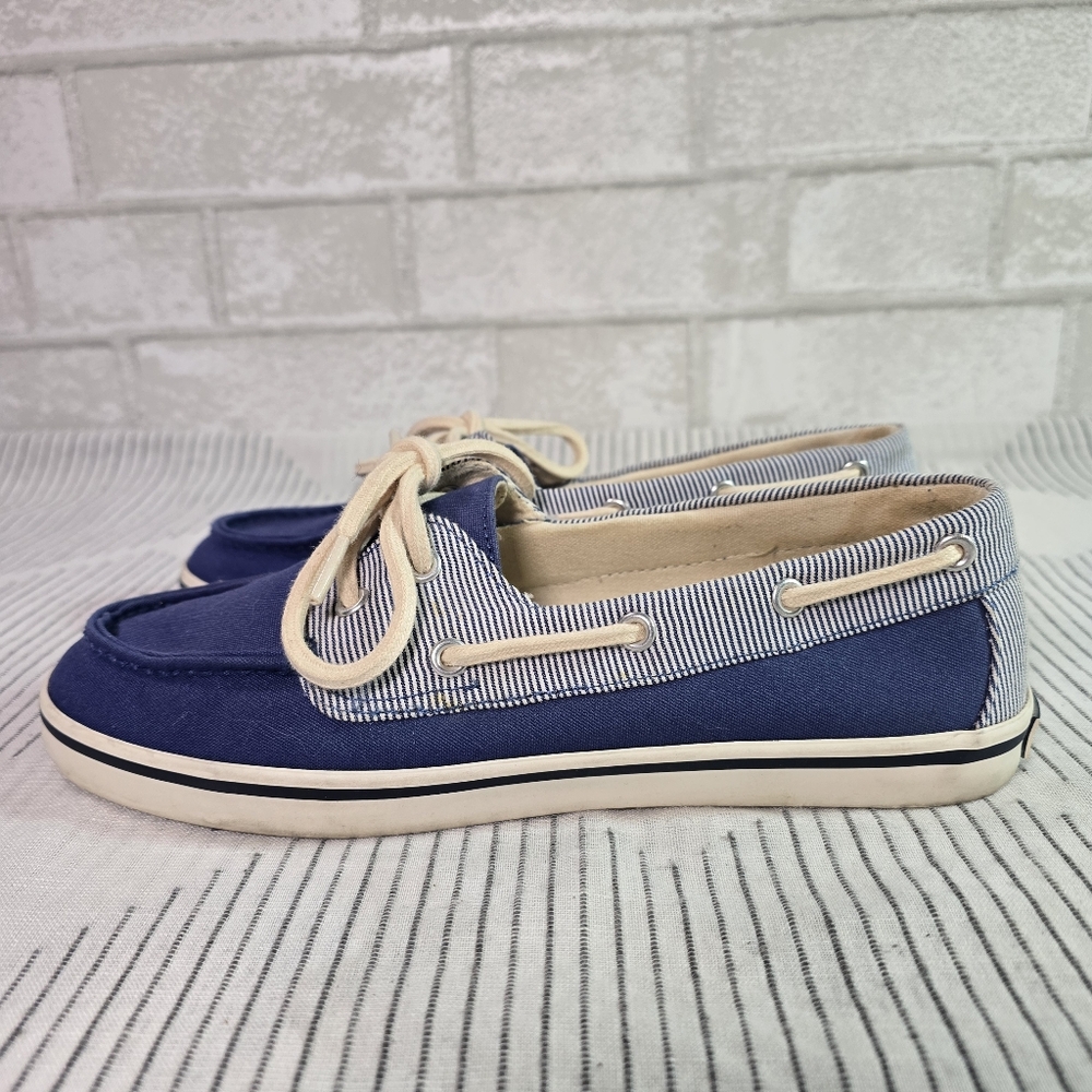 POLO by RALPH LAUREN Women's 7B Navy Blue Canvas Nautical Boat Shoes Loafers - Picture 6 of 11